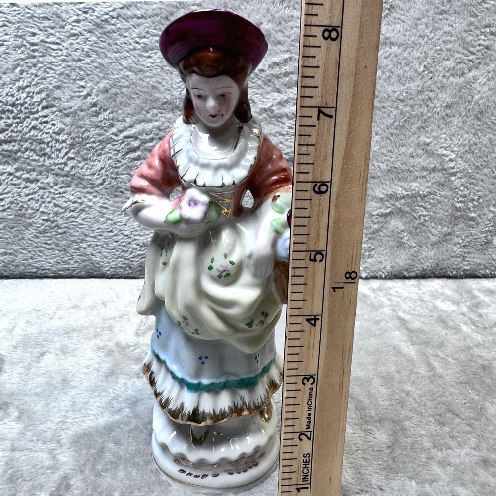 Vintage Victorian Lady Porcelain Figurine Vase Spill Holder Hand Painted Japan - Picture 5 of 6